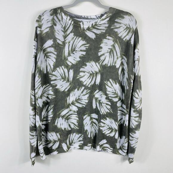J. Jill Size XS Linen Blend Leaf Print Crewneck Pullover Sweater Green - Picture 1 of 3
